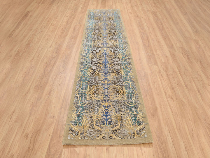 2'6" x 12'1" New Hand Knotted Brown Wool & Silk Runner Oriental Rug - MOA10264447