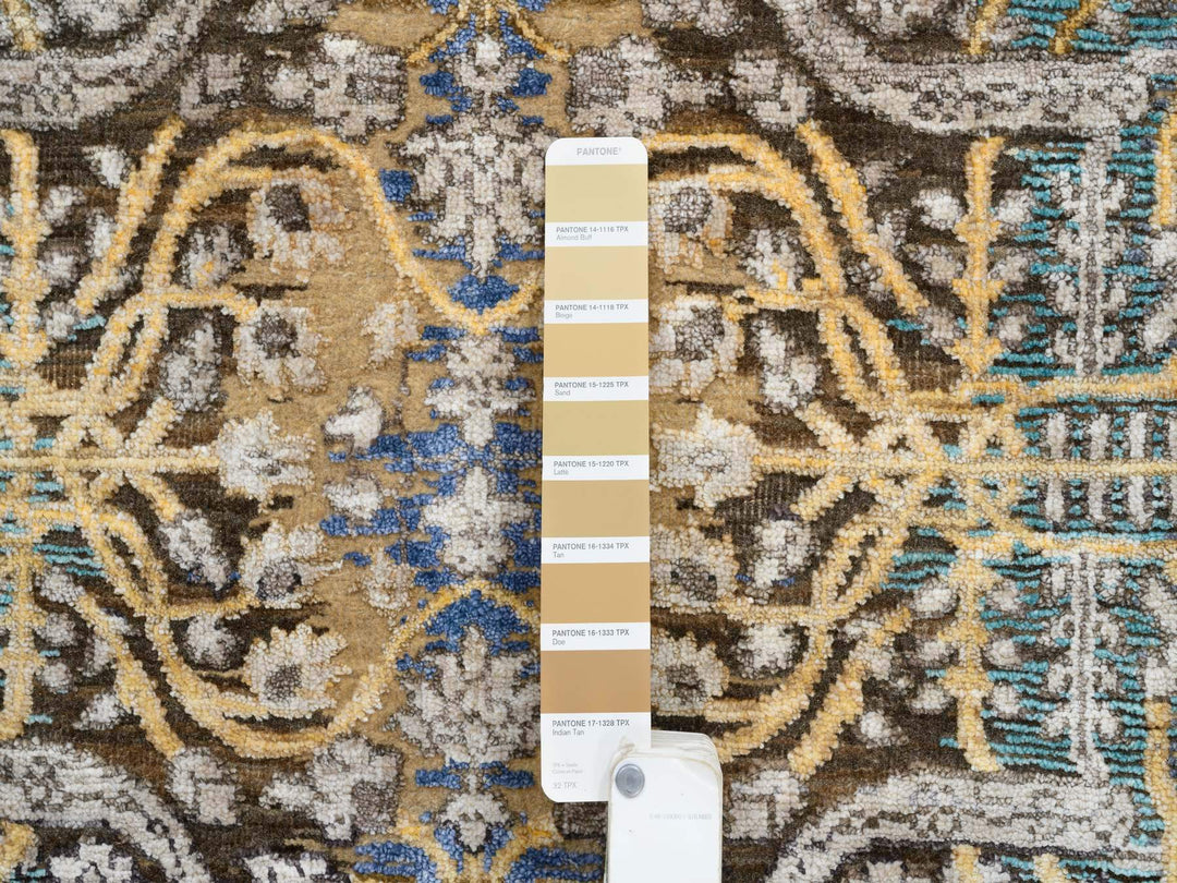2'6" x 12'1" New Hand Knotted Brown Wool & Silk Runner Oriental Rug - MOA10264447