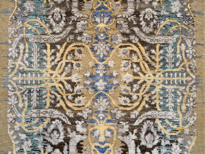 2'6" x 12'1" New Hand Knotted Brown Wool & Silk Runner Oriental Rug - MOA10264447