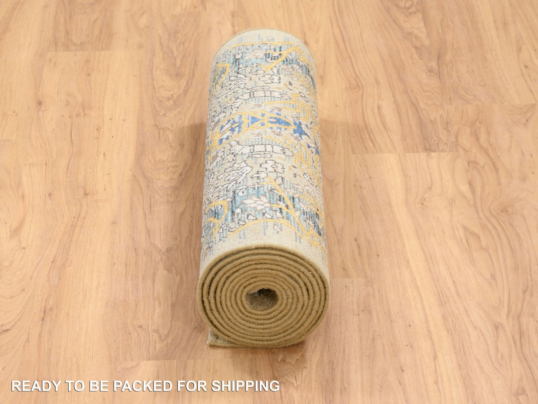 2'6" x 12'1" New Hand Knotted Brown Wool & Silk Runner Oriental Rug - MOA10264447