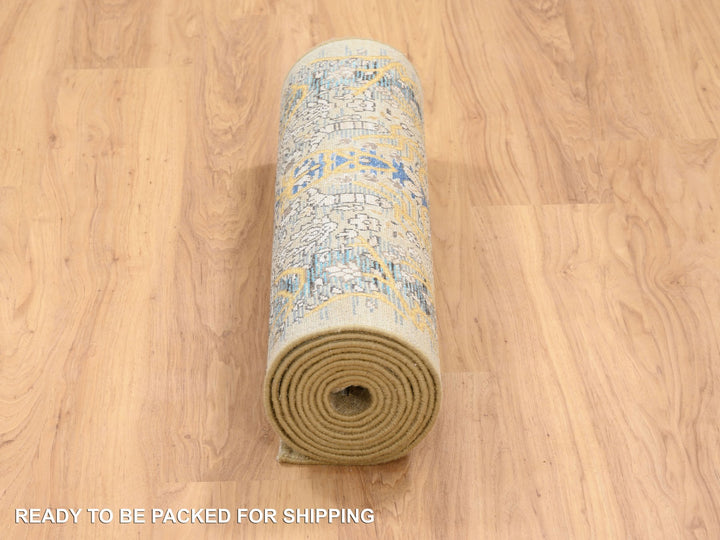 2'6" x 12'1" New Hand Knotted Brown Wool & Silk Runner Oriental Rug - MOA10264447