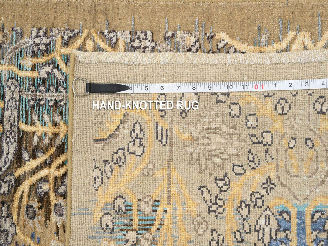 2'6" x 12'1" New Hand Knotted Brown Wool & Silk Runner Oriental Rug - MOA10264447