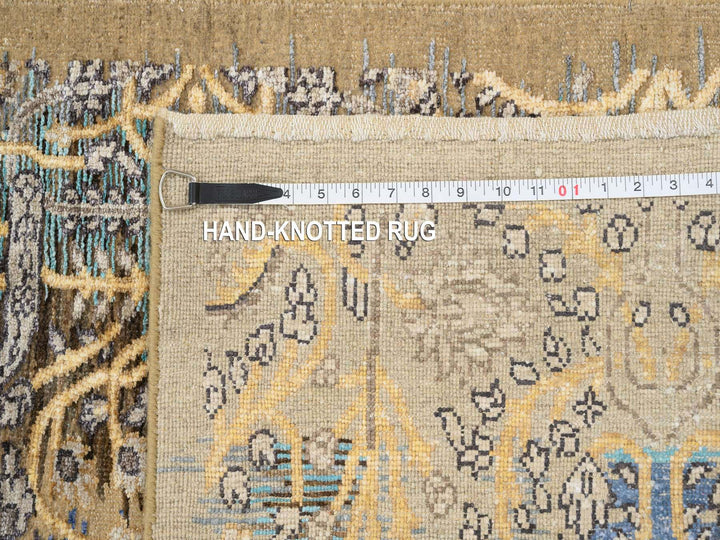 2'6" x 12'1" New Hand Knotted Brown Wool & Silk Runner Oriental Rug - MOA10264447