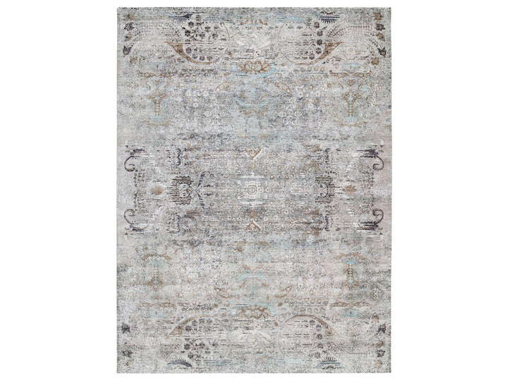 13'9" x 18'1" New Hand Knotted Grey Wool & Silk Rectangle Oriental Rug - MOA10264448