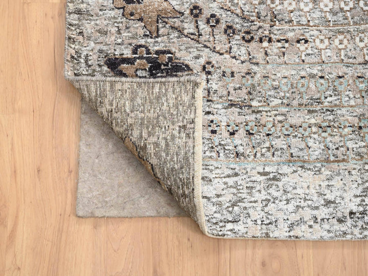 13'9" x 18'1" New Hand Knotted Grey Wool & Silk Rectangle Oriental Rug - MOA10264448