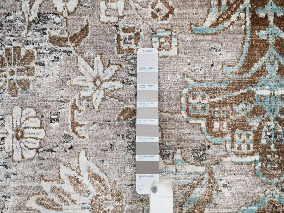 13'9" x 18'1" New Hand Knotted Grey Wool & Silk Rectangle Oriental Rug - MOA10264448