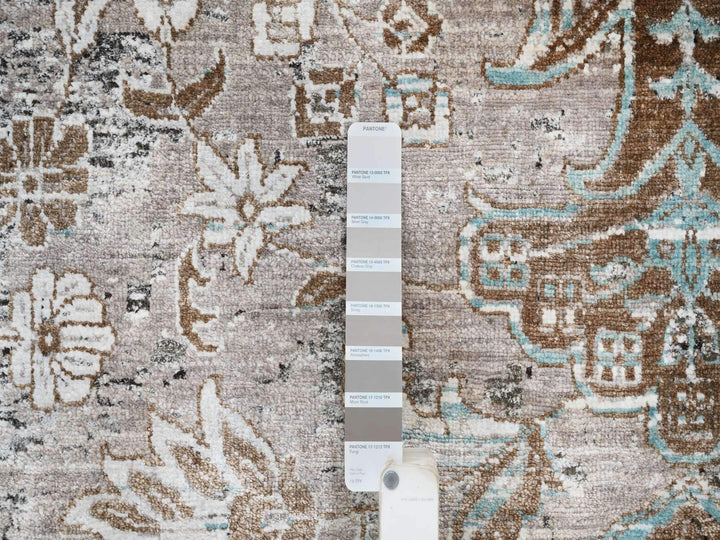 13'9" x 18'1" New Hand Knotted Grey Wool & Silk Rectangle Oriental Rug - MOA10264448