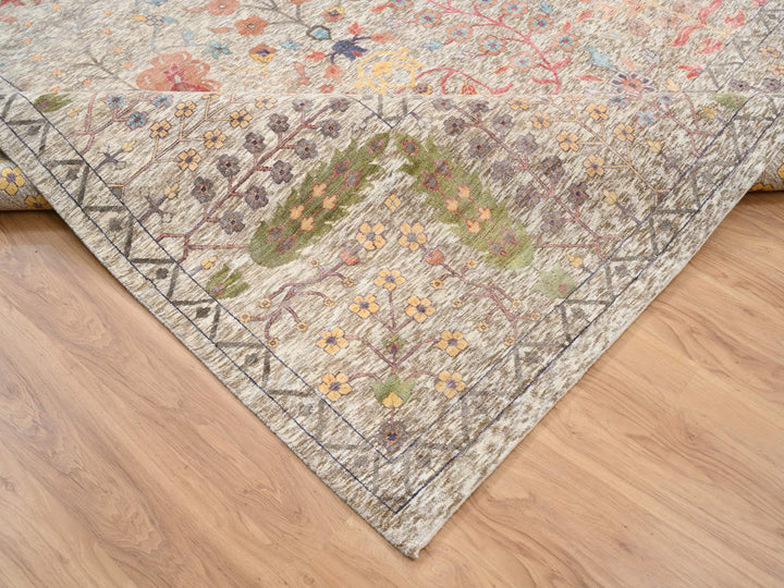 14'1" x 14'0" New Hand Knotted Beige Wool & Silk Square Oriental Rug - MOA10264449