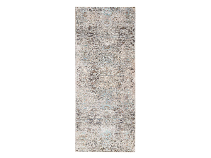 4'0" x 10'0" New Hand Knotted Grey Wool & Silk Runner Oriental Rug - MOA10264451