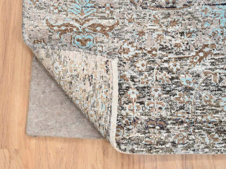 4'0" x 10'0" New Hand Knotted Grey Wool & Silk Runner Oriental Rug - MOA10264451