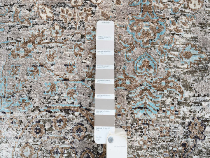 4'0" x 10'0" New Hand Knotted Grey Wool & Silk Runner Oriental Rug - MOA10264451