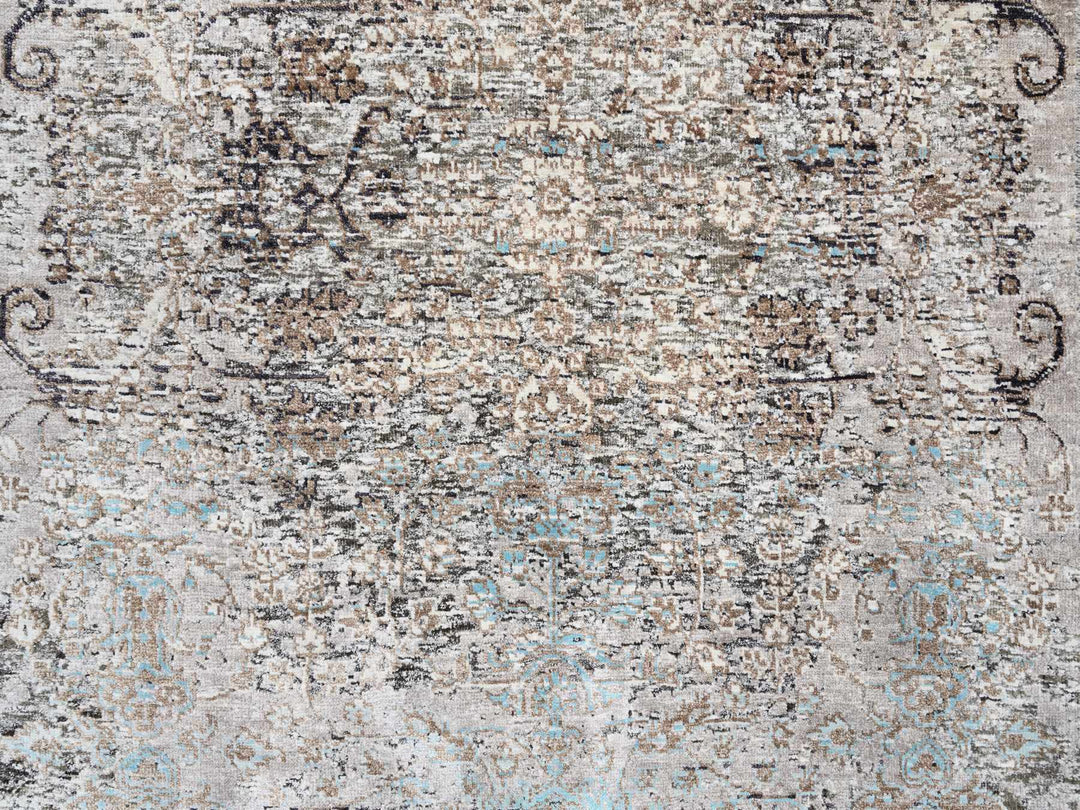 4'0" x 10'0" New Hand Knotted Grey Wool & Silk Runner Oriental Rug - MOA10264451