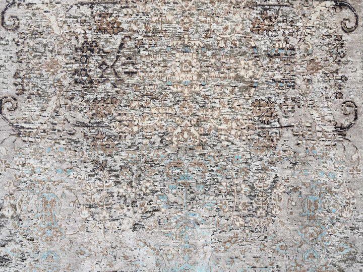 4'0" x 10'0" New Hand Knotted Grey Wool & Silk Runner Oriental Rug - MOA10264451