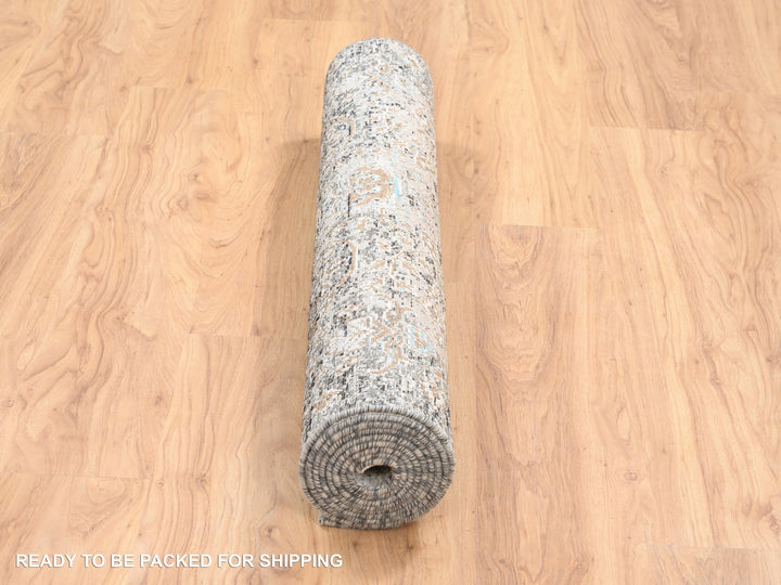 4'0" x 10'0" New Hand Knotted Brown Wool & Silk Runner Oriental Rug - MOA10264451