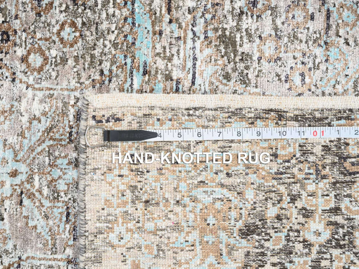 4'0" x 10'0" New Hand Knotted Grey Wool & Silk Runner Oriental Rug - MOA10264451
