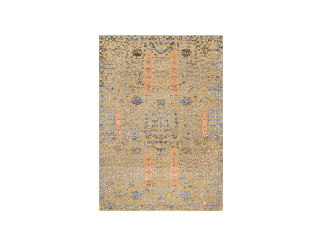 4'1" x 6'2" New Hand Knotted Brown Wool & Silk Rectangle Oriental Rug - MOA10264454