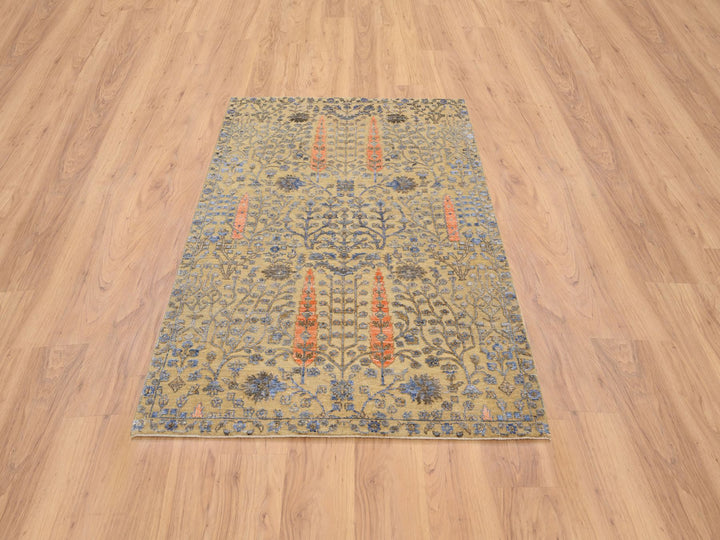 4'1" x 6'2" New Hand Knotted Brown Wool & Silk Rectangle Oriental Rug - MOA10264454