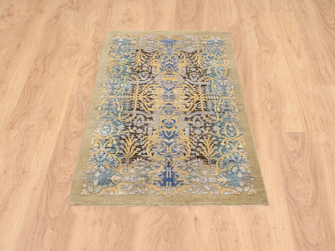 3'2" x 5'0" New Hand Knotted Brown Wool & Silk Rectangle Oriental Rug - MOA10264459