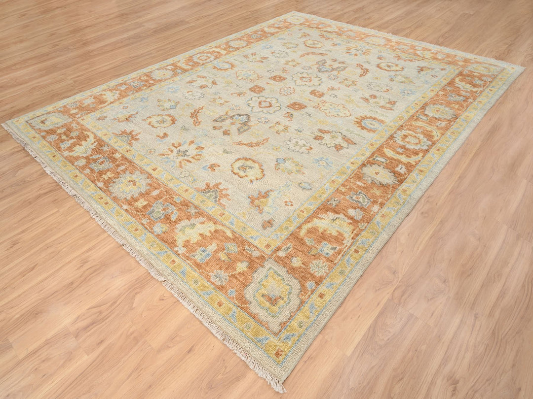 9'1" x 11'9" New Hand Knotted Beige Wool Rectangle Oriental Rug - MOA10264480