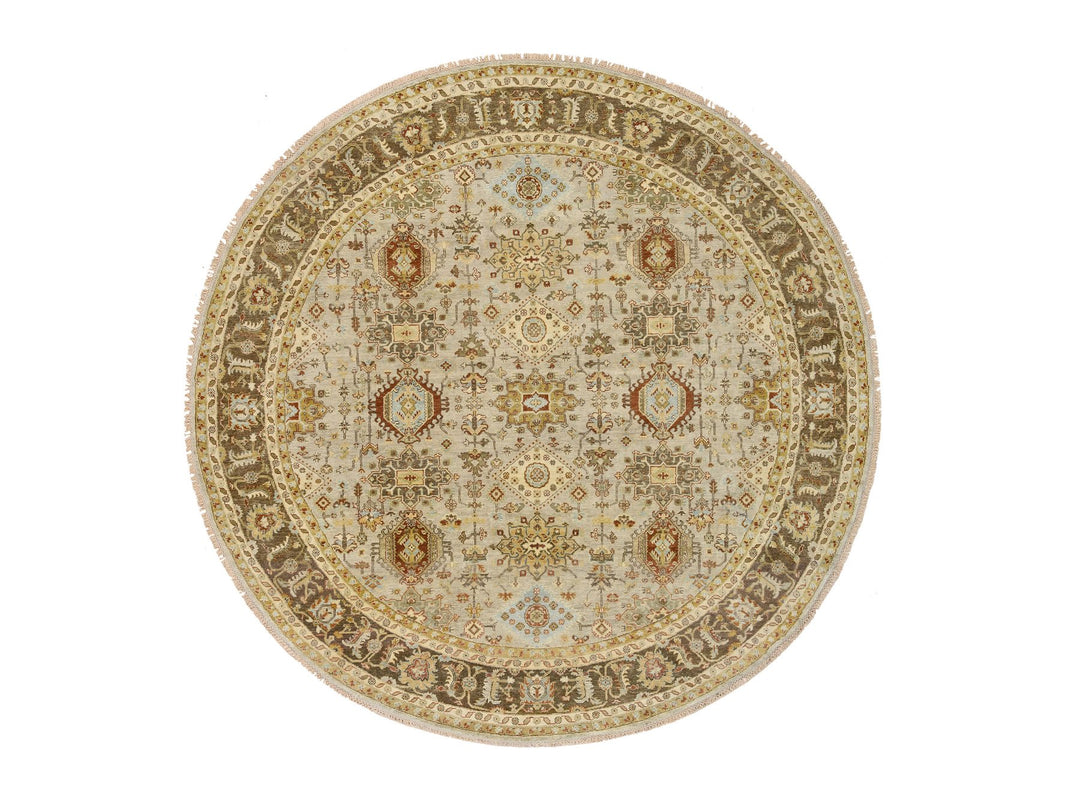 10'0" x 10'0" New Hand Knotted Grey Wool Round Oriental Rug - MOA10264485