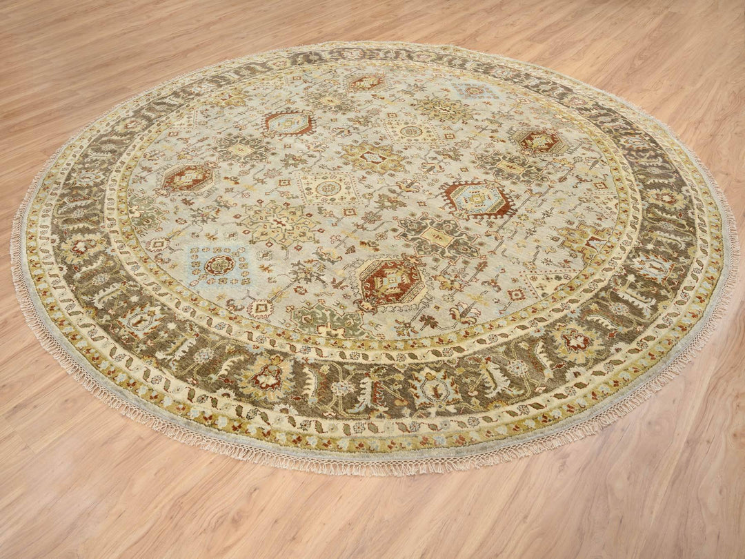 10'0" x 10'0" New Hand Knotted Grey Wool Round Oriental Rug - MOA10264485