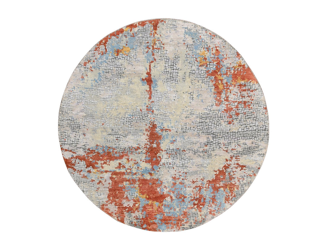 5'10" x 5'10" New Hand Knotted Beige Wool & Silk Round Oriental Rug - MOA10264487