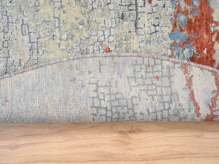 5'10" x 5'10" New Hand Knotted Orange Wool & Silk Round Oriental Rug - MOA10264487