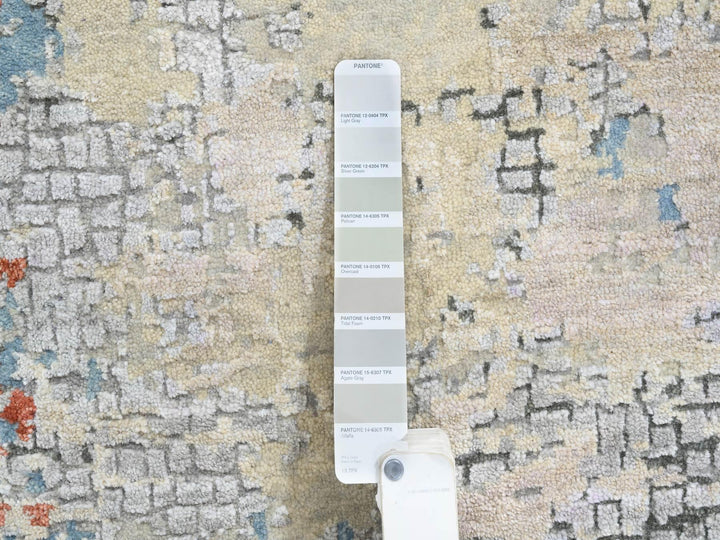 5'10" x 5'10" New Hand Knotted Orange Wool & Silk Round Oriental Rug - MOA10264487