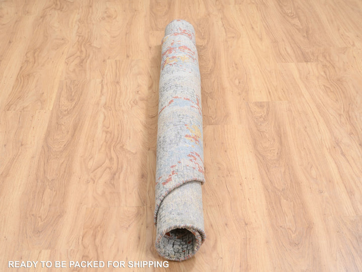 5'10" x 5'10" New Hand Knotted Orange Wool & Silk Round Oriental Rug - MOA10264487