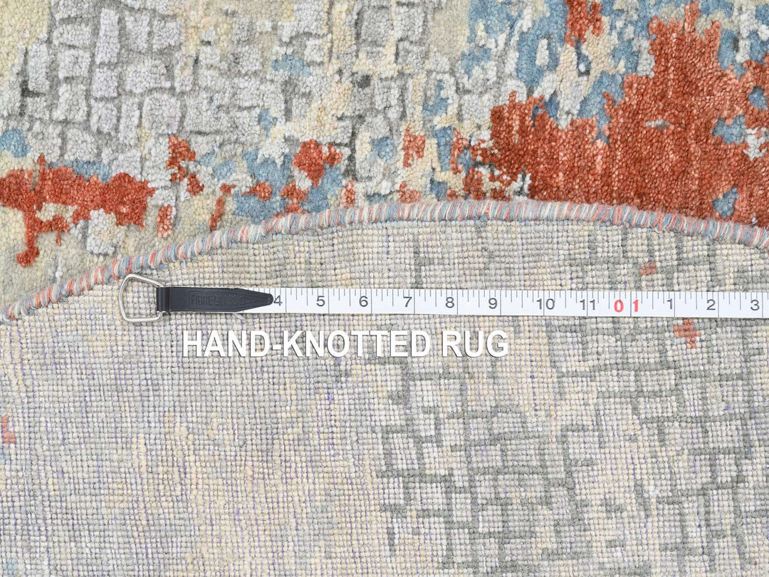 5'10" x 5'10" New Hand Knotted Orange Wool & Silk Round Oriental Rug - MOA10264487