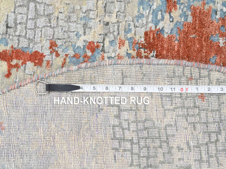 5'10" x 5'10" New Hand Knotted Orange Wool & Silk Round Oriental Rug - MOA10264487