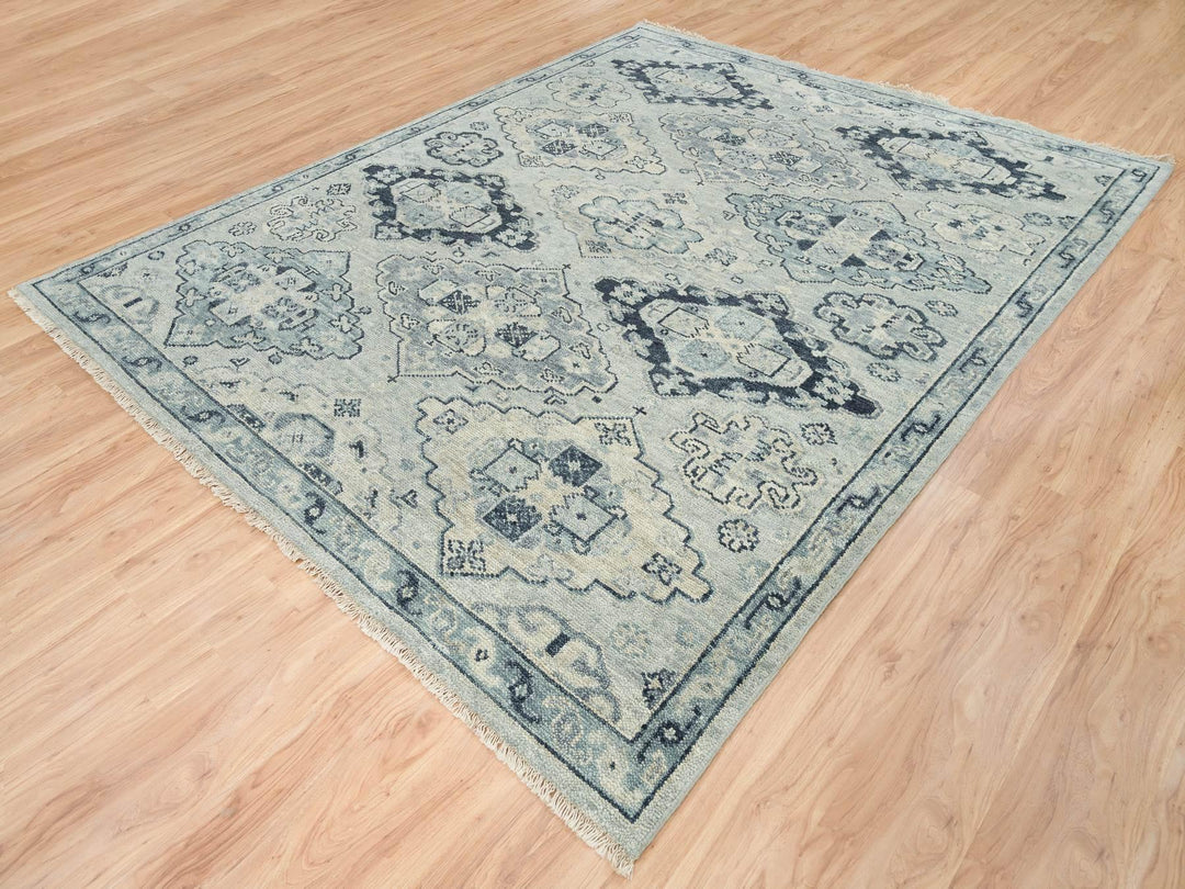 8'0" x 10'0" New Hand Knotted Grey Wool Rectangle Oriental Rug - MOA10264509