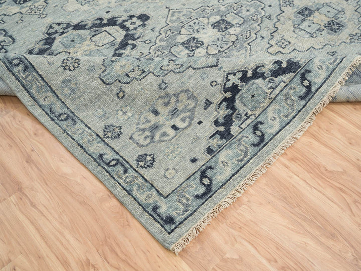 8'10" x 11'10" New Hand Knotted Grey Wool Rectangle Oriental Rug - MOA10264520