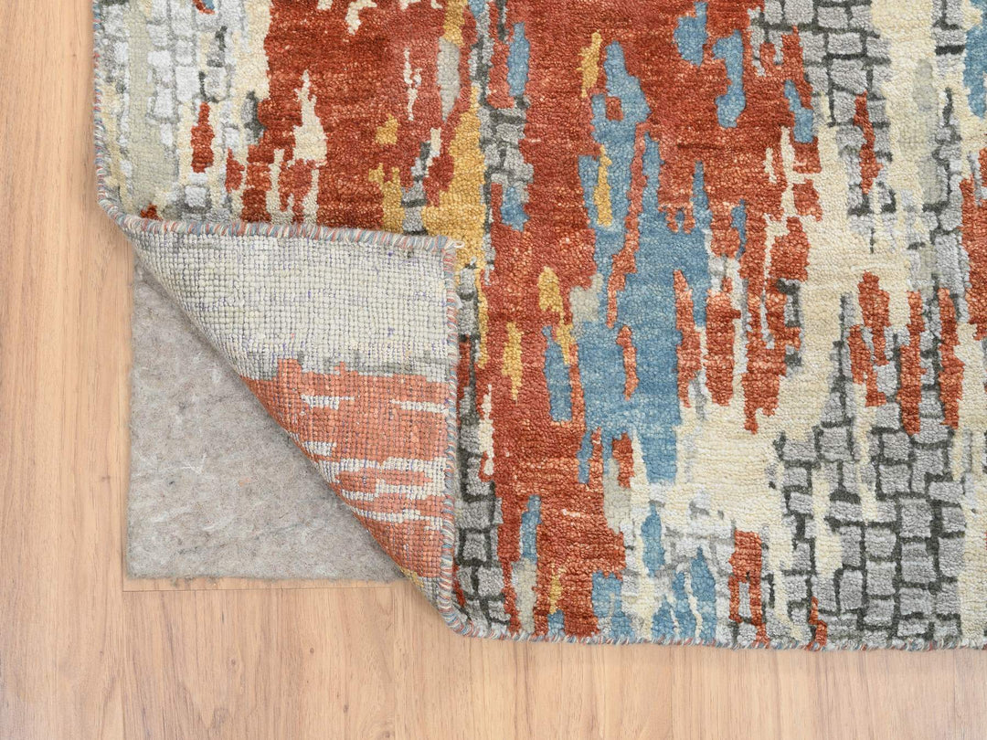 2'6" x 17'8" New Hand Knotted Orange Wool & Silk Runner Oriental Rug - MOA10264539