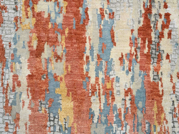 2'6" x 17'8" New Hand Knotted Orange Wool & Silk Runner Oriental Rug - MOA10264539