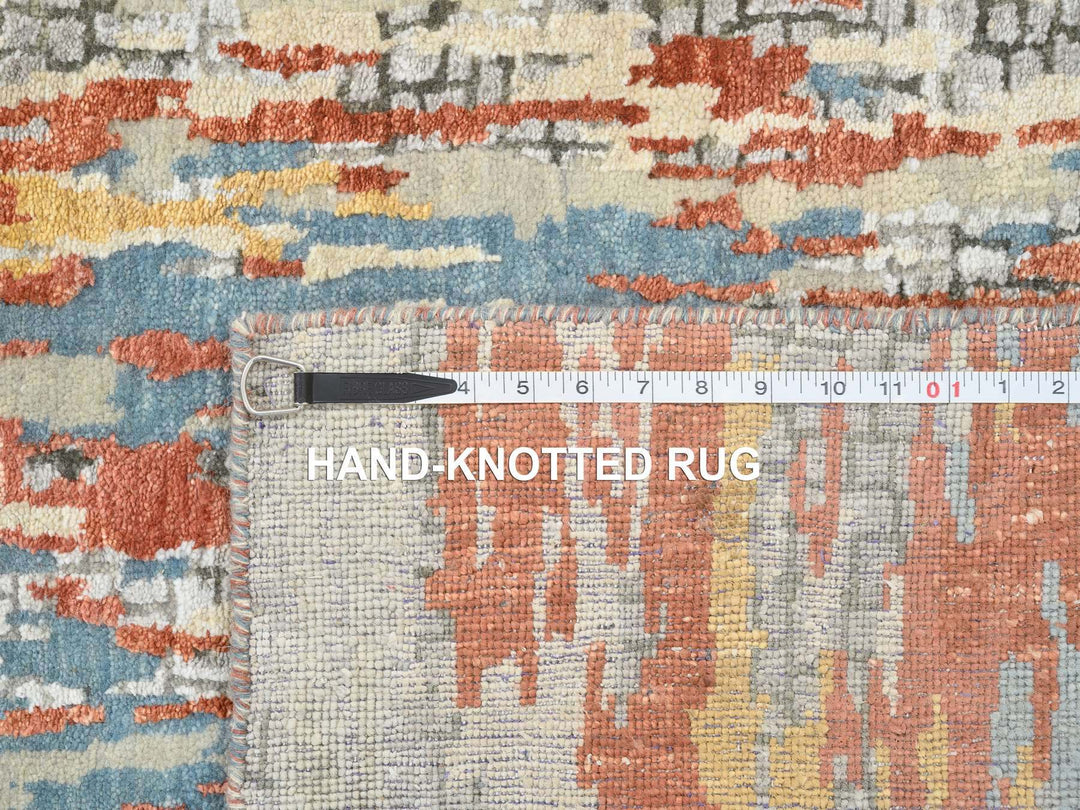 2'6" x 17'8" New Hand Knotted Beige Wool & Silk Runner Oriental Rug - MOA10264539