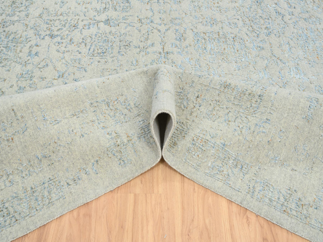 12'0" x 17'10" New Hand Loomed Blue Wool Rectangle Oriental Rug - MOA10264545