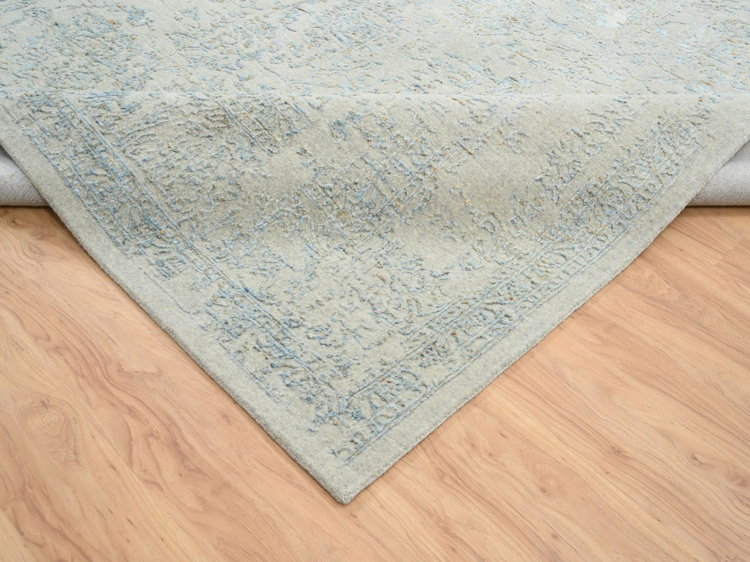 12'0" x 17'10" New Hand Loomed Blue Wool Rectangle Oriental Rug - MOA10264545