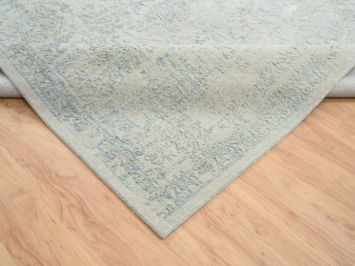 12'0" x 17'10" New Hand Loomed Blue Wool Rectangle Oriental Rug - MOA10264545