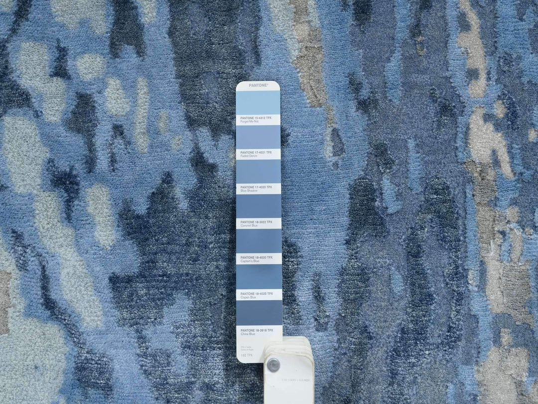 4'2" x 11'9" New Hand Knotted Blue Wool & Silk Runner Oriental Rug - MOA10264551