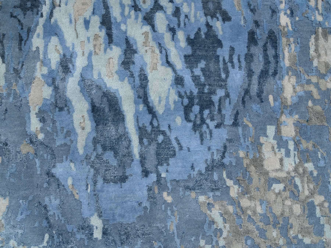 4'2" x 11'9" New Hand Knotted Blue Wool & Silk Runner Oriental Rug - MOA10264551