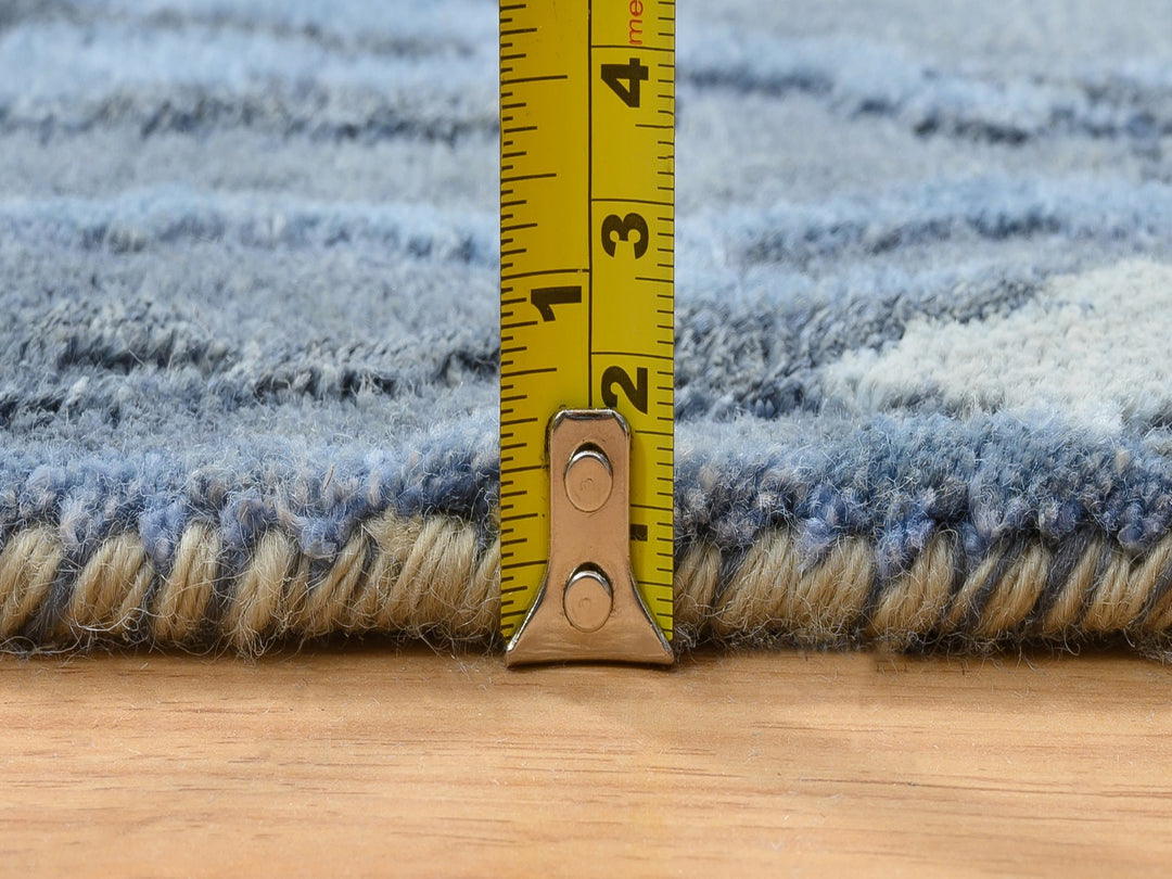 4'2" x 11'9" New Hand Knotted Blue Wool & Silk Runner Oriental Rug - MOA10264551