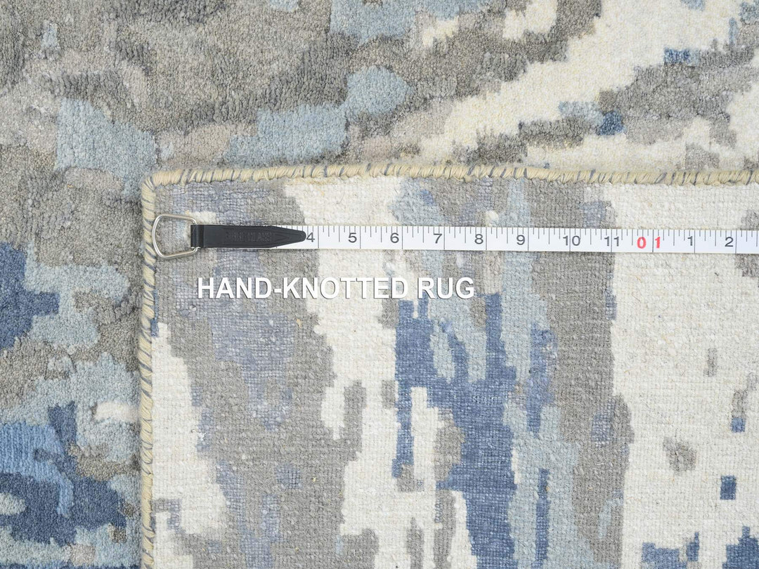 4'2" x 11'9" New Hand Knotted Blue Wool & Silk Runner Oriental Rug - MOA10264551