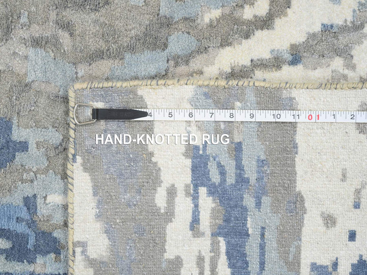 4'2" x 11'9" New Hand Knotted Blue Wool & Silk Runner Oriental Rug - MOA10264551