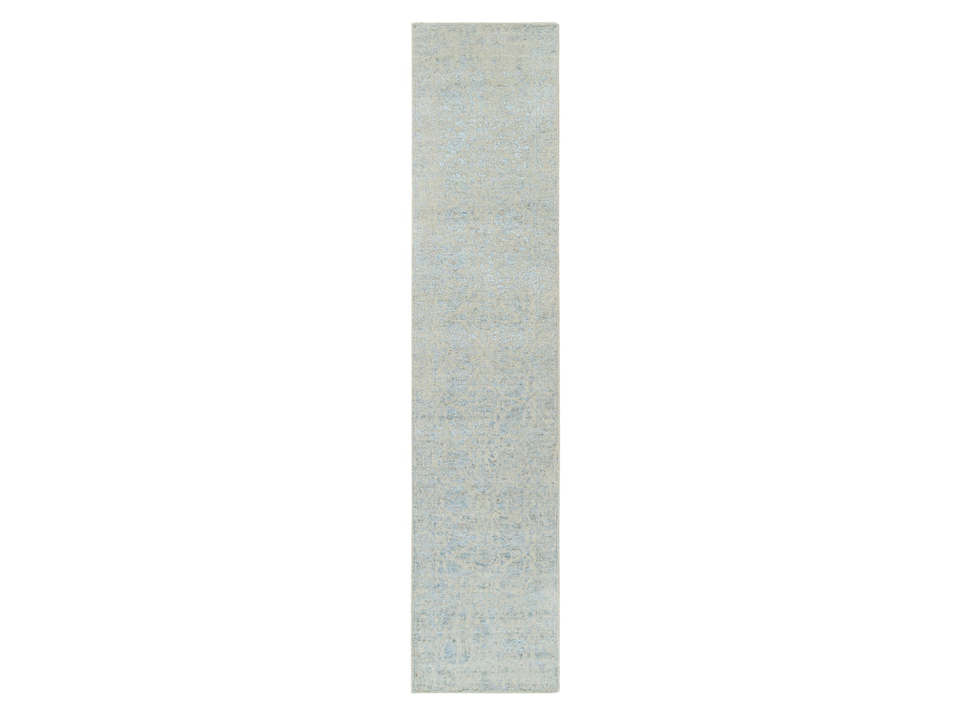 2'7" x 12'0" New Hand Loomed Blue Wool & Silk Runner Oriental Rug - MOA10264552