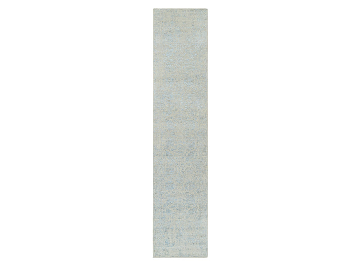 2'7" x 12'0" New Hand Loomed Blue Wool & Silk Runner Oriental Rug - MOA10264552