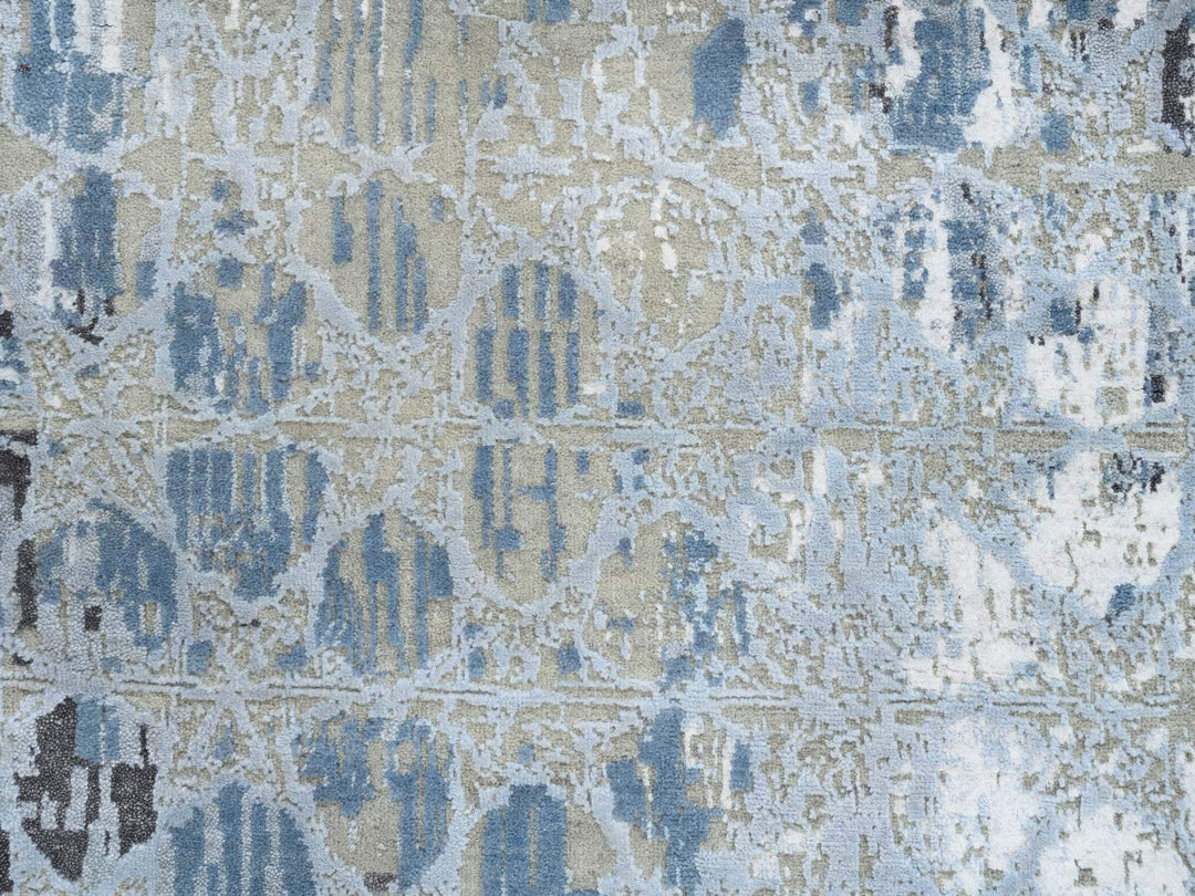 2'6" x 8'0" New Hand Knotted Grey Wool & Silk Runner Oriental Rug - MOA10264554