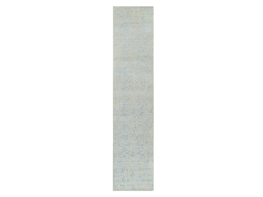 2'6" x 12'0" New Hand Loomed Blue Wool & Silk Runner Oriental Rug - MOA10264555