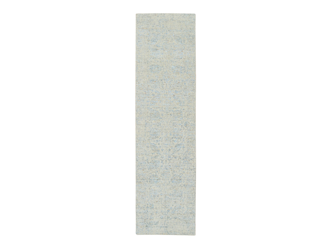 2'8" x 10'0" New Hand Loomed Blue Wool & Silk Runner Oriental Rug - MOA10264556