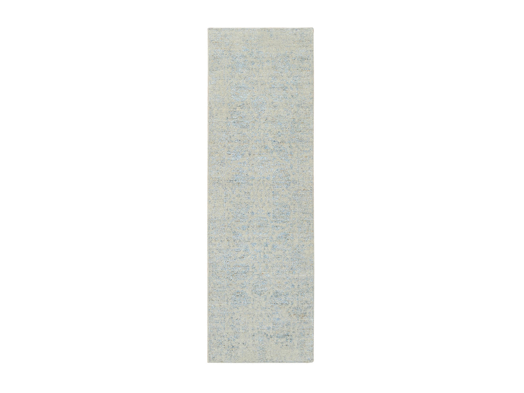 2'6" x 8'0" New Hand Loomed Blue Wool & Silk Runner Oriental Rug - MOA10264558